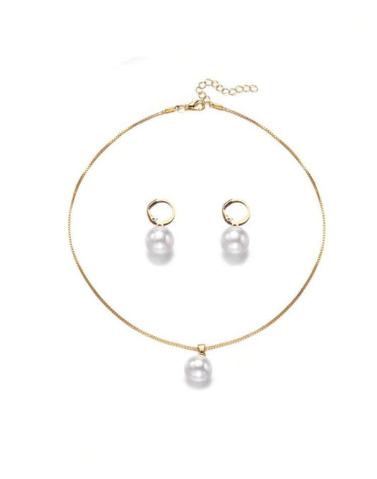2 Pieces Set Pearl Earrings And Necklace