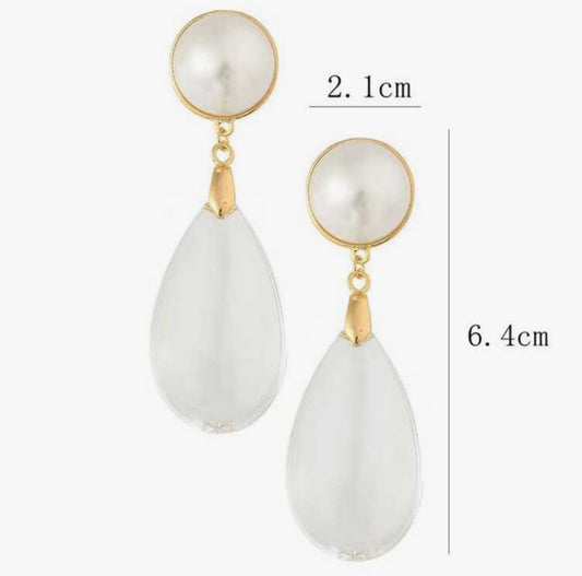 Clear Glass Waterdrop Design Pendant Earrings
