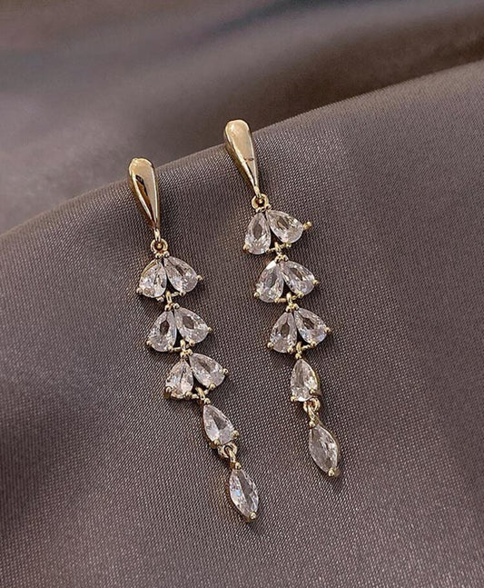 Andkiss Rhinestone Decor Leaf Drop Earrings