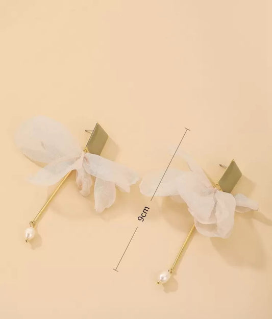 Faux Pearl & Fabric Bow Decor Drop Earrings